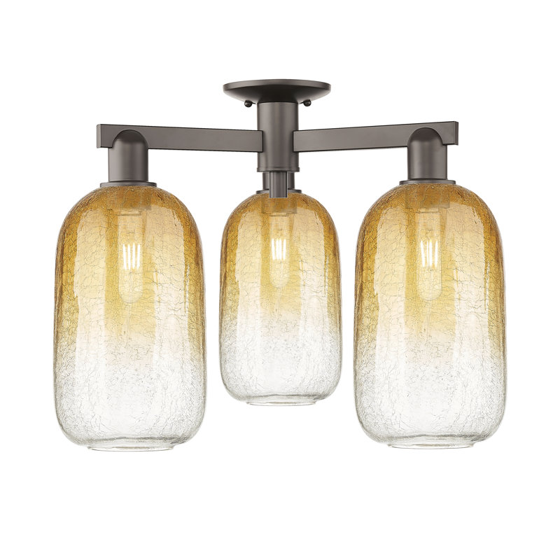 Plafonnier semi-encastré 3 lumières Brookhaven Cloche, Bronze frotté à l'huile, Ambre