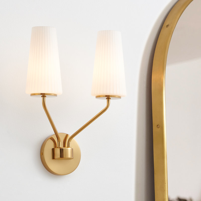 2- Light Frosted Opal Glass Wall Sconce