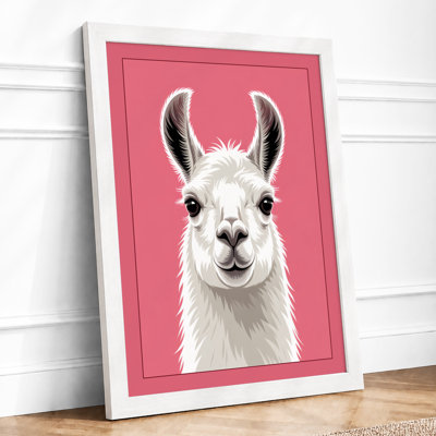 White Llama Portrait Modern - Print