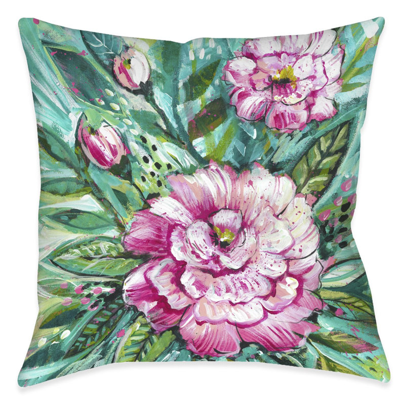 Coussin décoratif d'extérieur roses pivoines