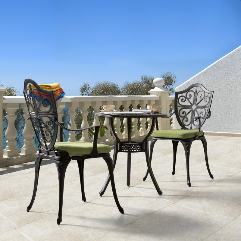 Outdoor Bistro Set With 2.17" Umbrella Hole And Cushions, Green