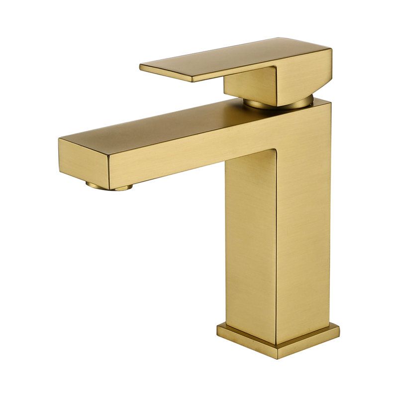 Bathroom Faucet Gold - Geometric Shape And Stable Water Brushed Basin Easy To Clean With Ceramic Filler