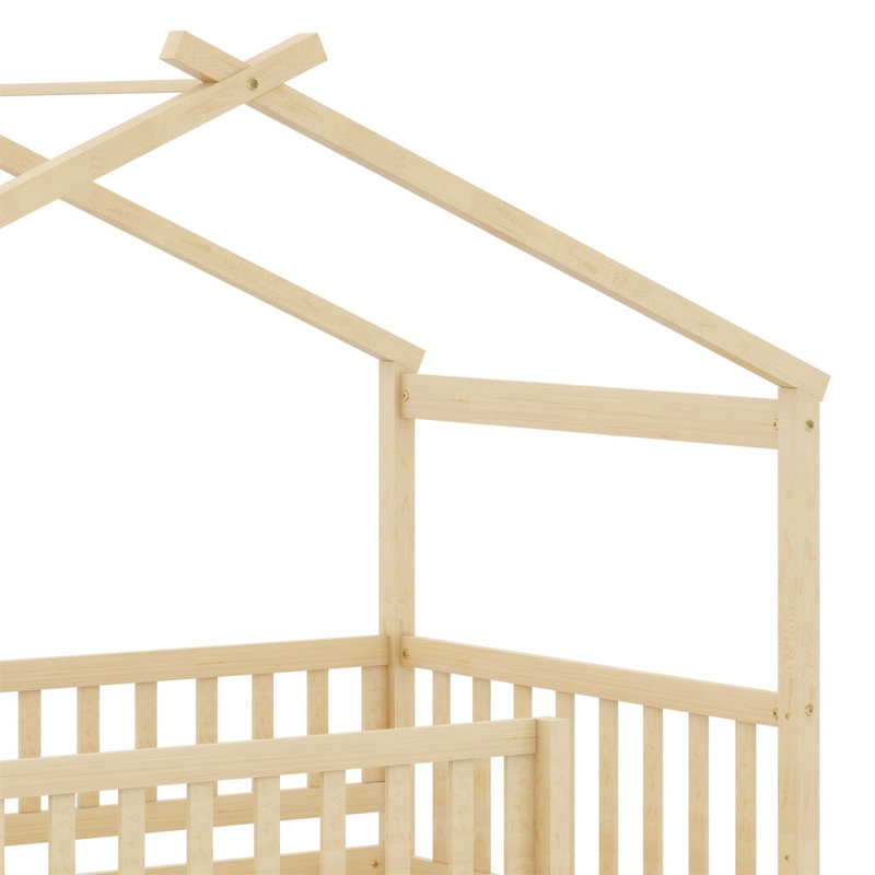 Lit en bois avec deux tiroirs, Naturel
