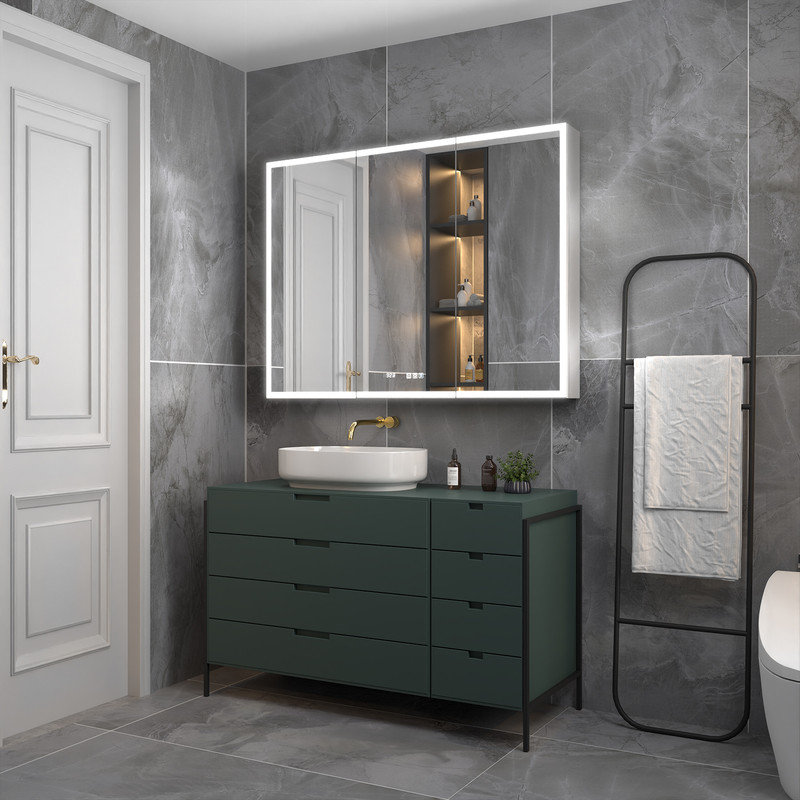 Mickenna 48'' W 36'' H Frameless Medicine Cabinet with Mirror and 6 Shelves