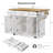 54Inch Large Kitchen Island With Rubber Wood Drop Leaf, Embossed Texture Rolling Kitchen Cart On 4 Wheels With 4 Doors And 3 Drawers, Kitchen Island With Storage For Kitchen, Dining Room,White-1169997206