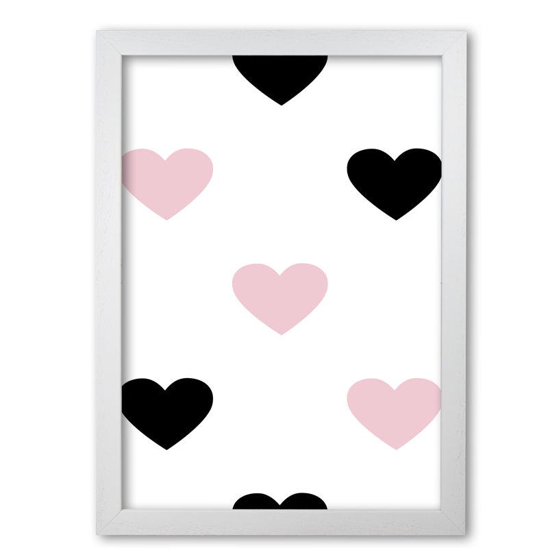 Pink And Black Hearts - Painting, White Grain Frame, 85 cm H x 60 cm W x 5 cm D