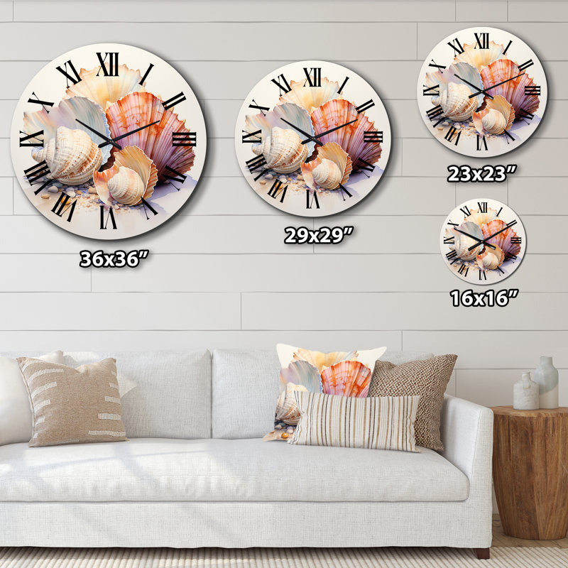 Horloge murale aquarelle, coquillages blancs, collage I, Grand