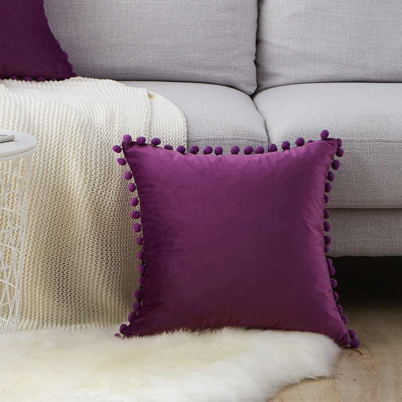 Housse de coussin Pom Pom, Mauve, 18 po x 18 po