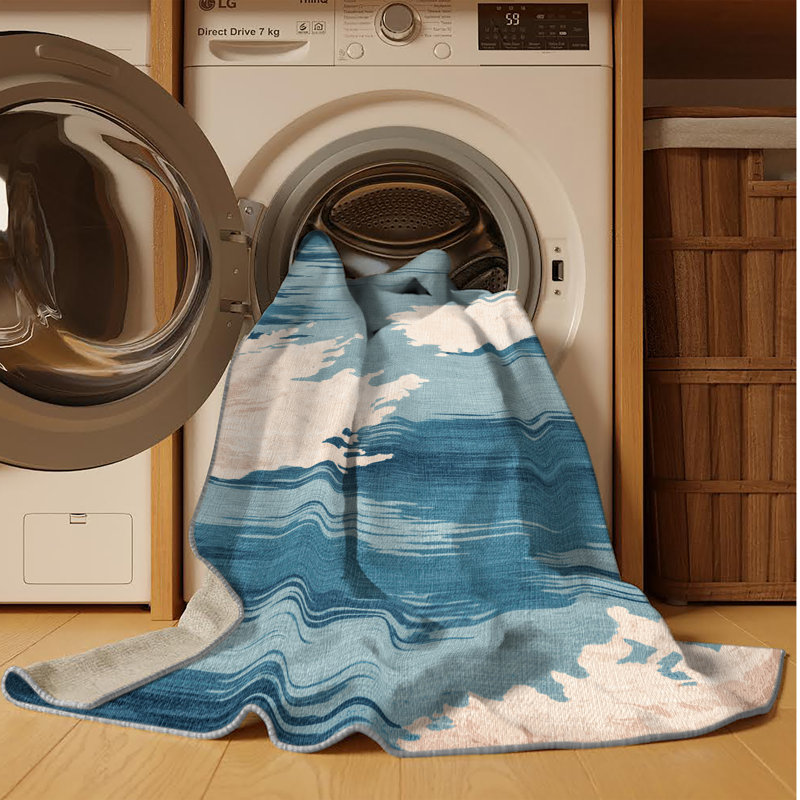 Tapis gris aquarelle lavable à la machine, Rectangulaire 8 pi x 10 pi