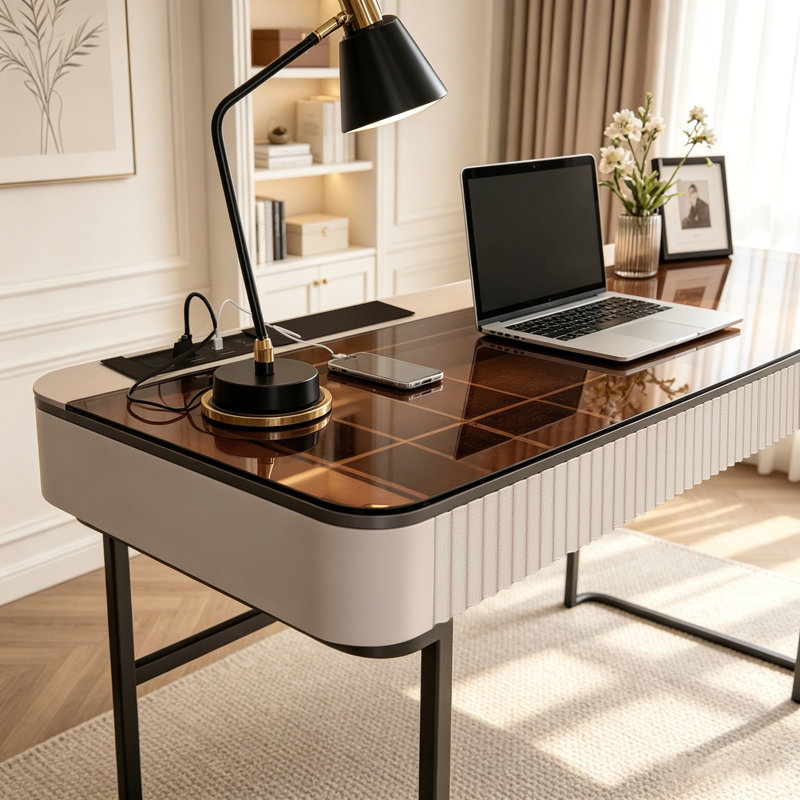 Winningham Rectangle Writing Desk, Beige/Black, 29.5" H x 50" W x 23" D