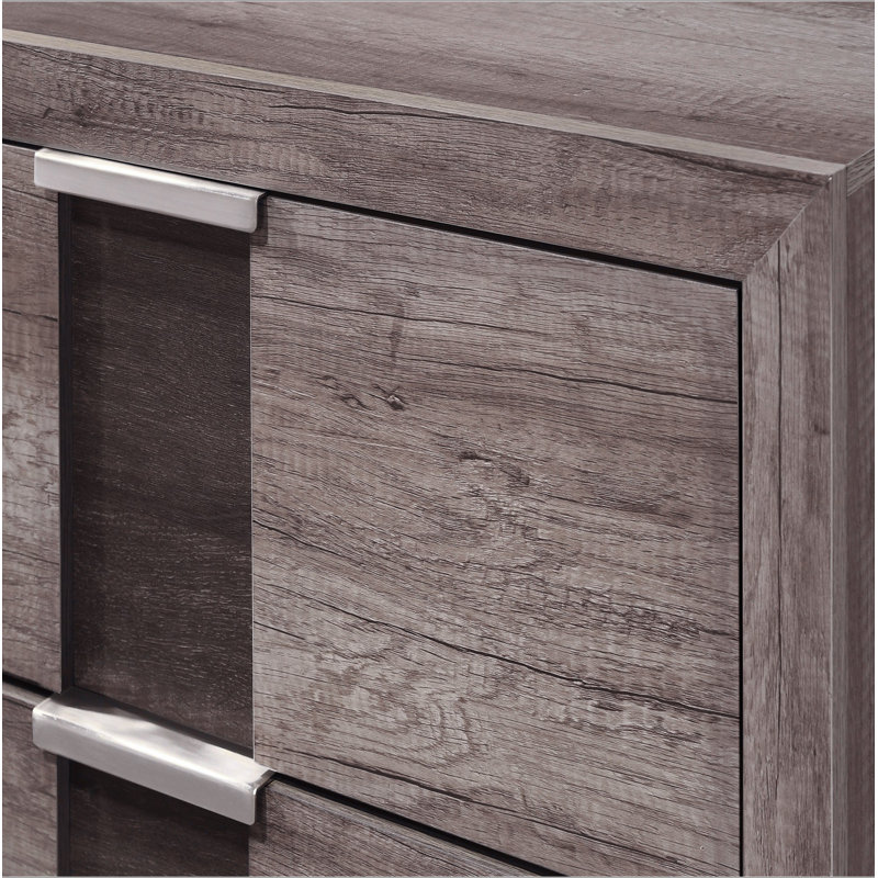 Commode contemporaine 1 pièce à cinq tiroirs avec boutons en métal brun et gris