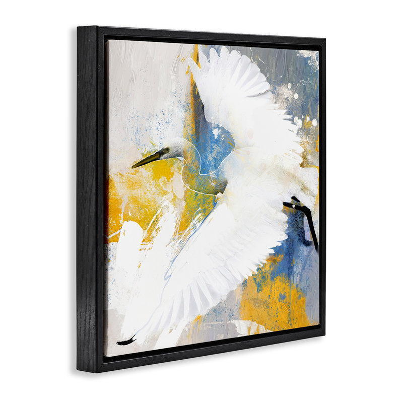  "Modern Egret in Flight", art mural encadré flottant par Porter Hastings, H 18 po x l 18 po, Cadre flottant noir de jais