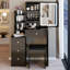 Small - Space 29.2" Left Bedside Vanity Table With Cushioned Stool, Brightness Adjustable Tri Colour Led Mirror, American Design, Black , Led,