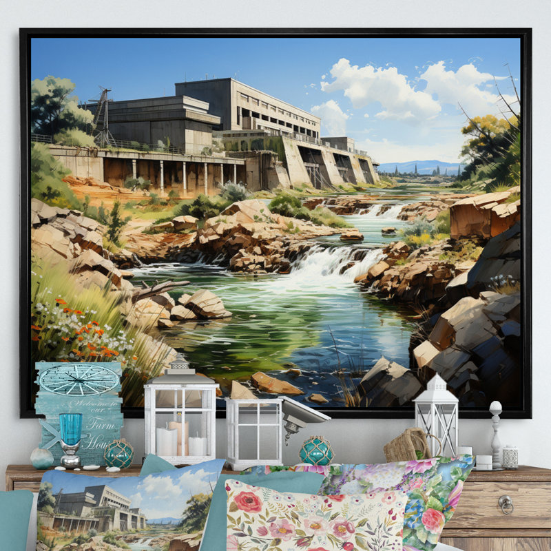 Dam Industrial Beauty Urban - Dams Wall Art Living Room, H 16 po x l 32 po x P 1 po, Cadre flottant noir