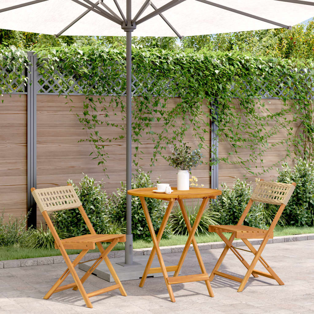 3-Tlg. Bistro-Set Beige Polyrattan und Massivholz