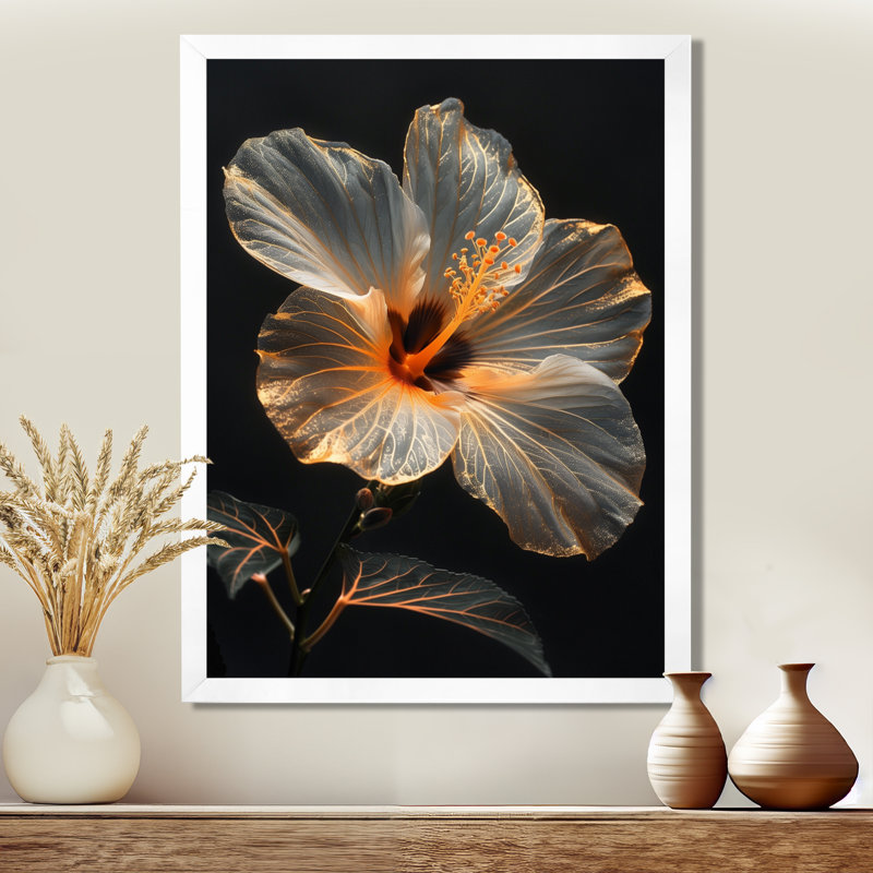  «Hibiscus fleur orange cristal lueur - décoration murale hibiscus, Toile encadrée blanche avec une seule photo