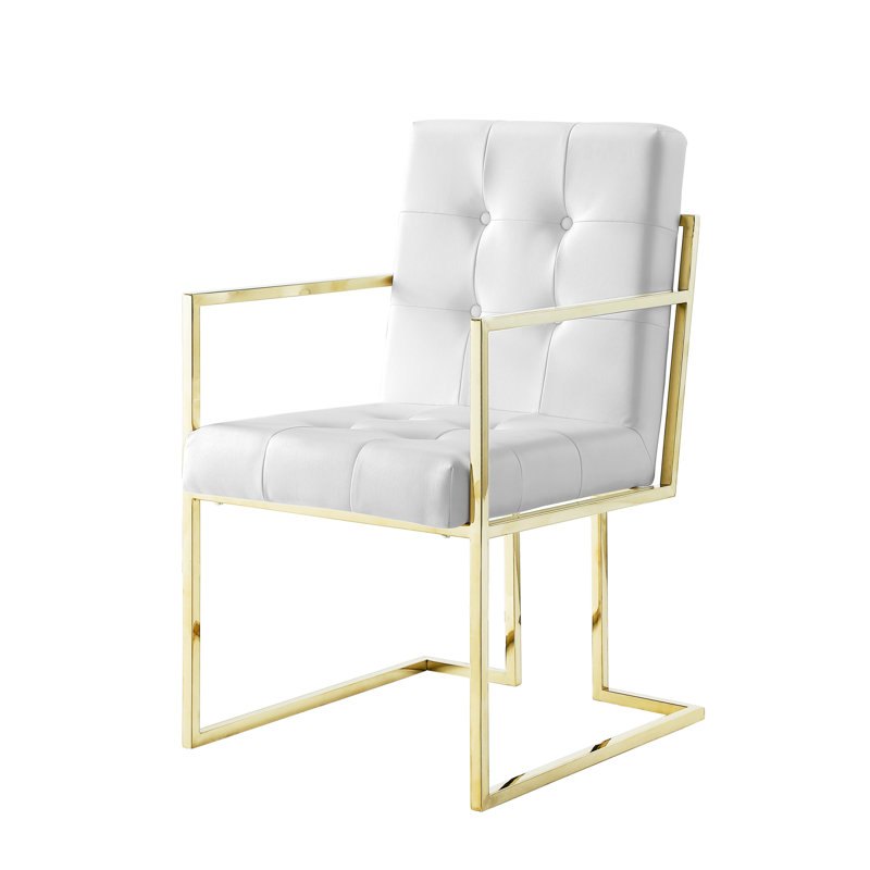 Fauteuil capitonné Vannessa, Blanc, Or