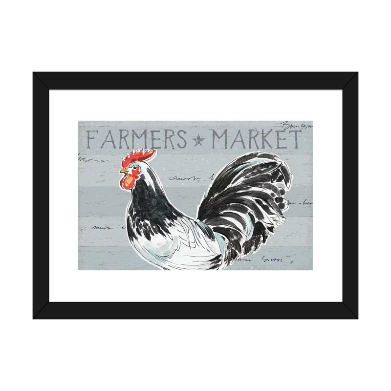 «Rooster's Call I, No Dots» par Daphne Brissonnet - reproduction d'art, H 16 po x l 24 po x P 1 po, Papier encadré noir