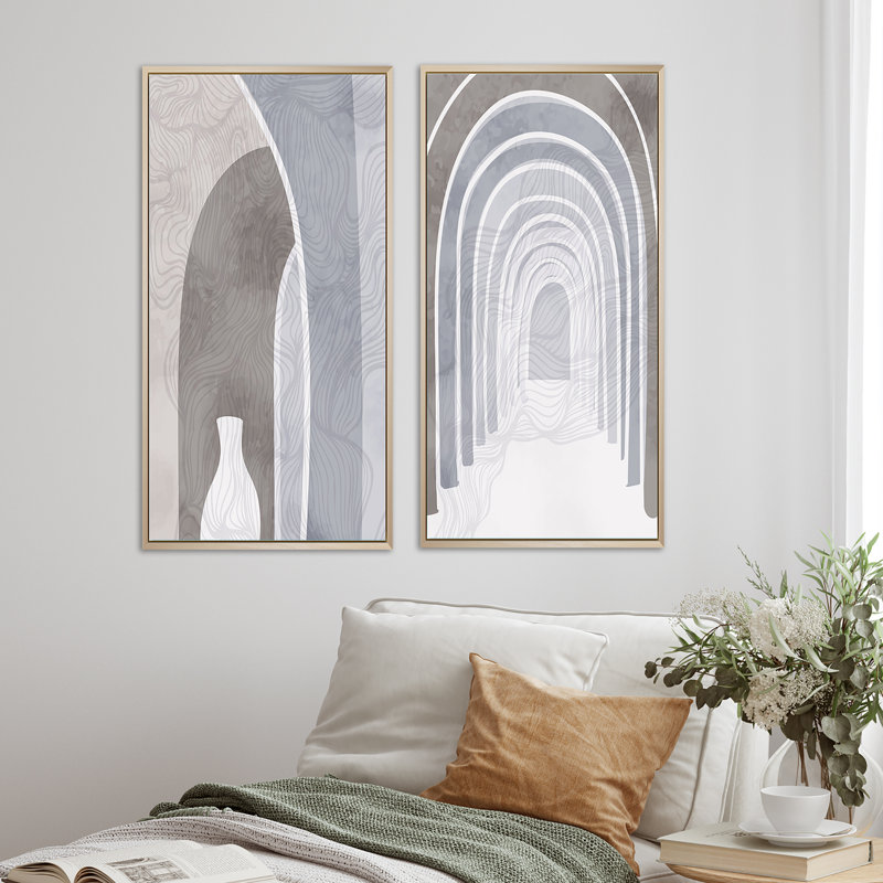 Minimalisme architectures abstraites I - ensemble de 2 impressions, H 40 po x l 40 po x P 1,5 po, Toile avec cadre brun