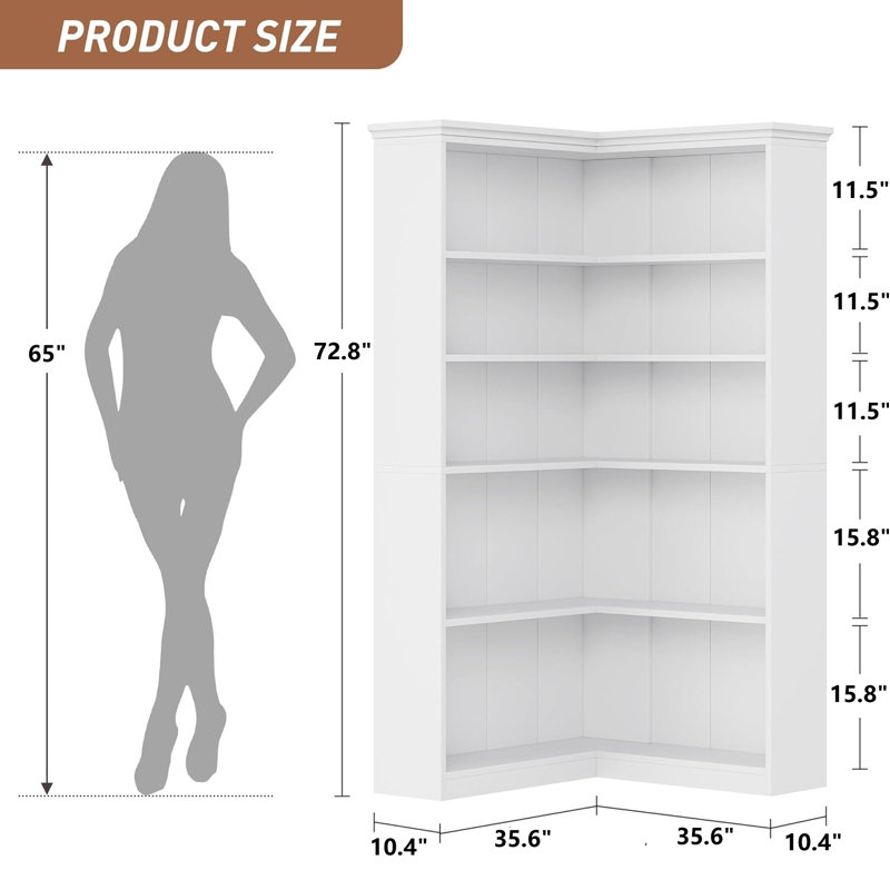 184.9cm H x 90.4cm W Standard Bookcase, White