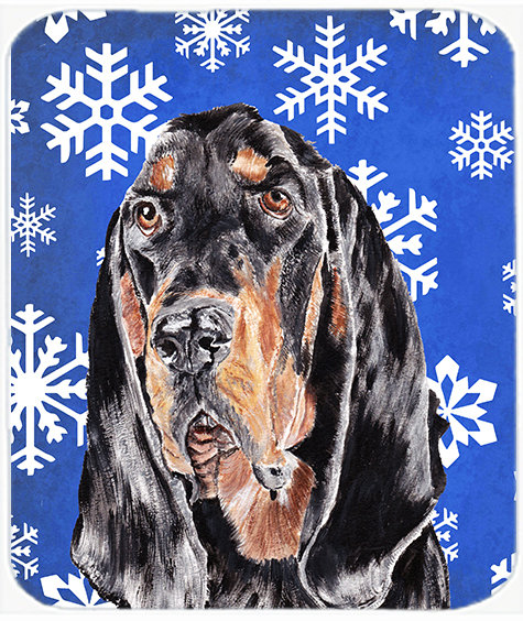 Caroline's Treasures Coonhound Snowflake Glass Cutting Board, Blue/White
