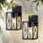 Motion Sensor Black Outdoor Wall Lanterns with Seeded Glass Set of 2