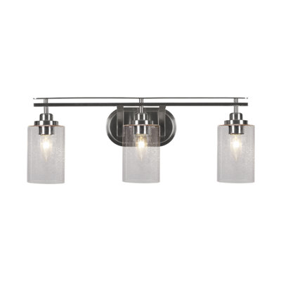 Odyssey 3 Light Bath Bar Shown In Brushed Nickel Finish With 4" Glass