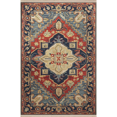 Blue-Red Themed Traditional Motif Ethnic Patterned Creative Vintage Decorative Rug
