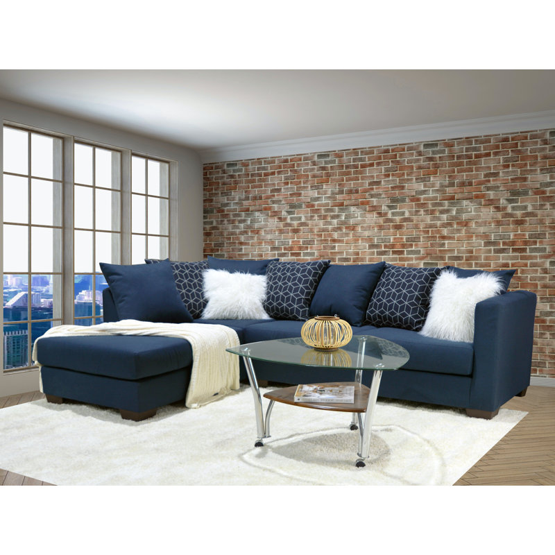 Marcellius Upholstered Corner Chaise Sectional, Blue/White Geometric Polyester Blend, Left Hand Facing