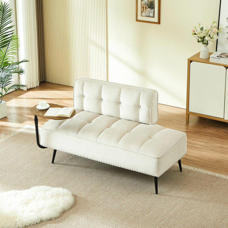 Support de tablette moderne beige 54 pouces en velours avec deux coussins, rotation à 360°, banc intégré – Confortable et pratique pour une utilisation quotidienne et prolongée