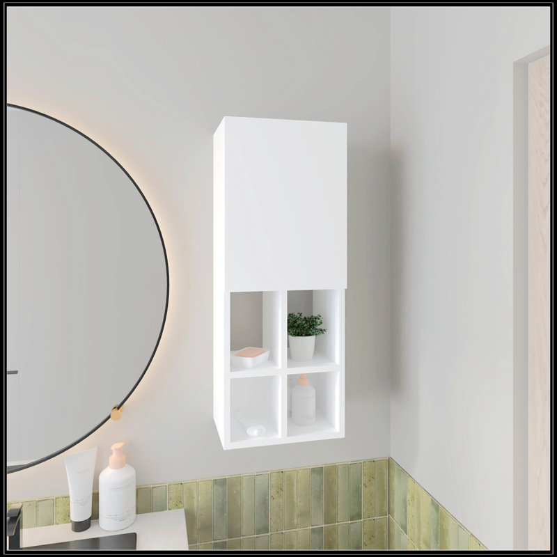 Armoire de salle de bain murale blanche avec porte et 4 tablettes ouvertes blanches