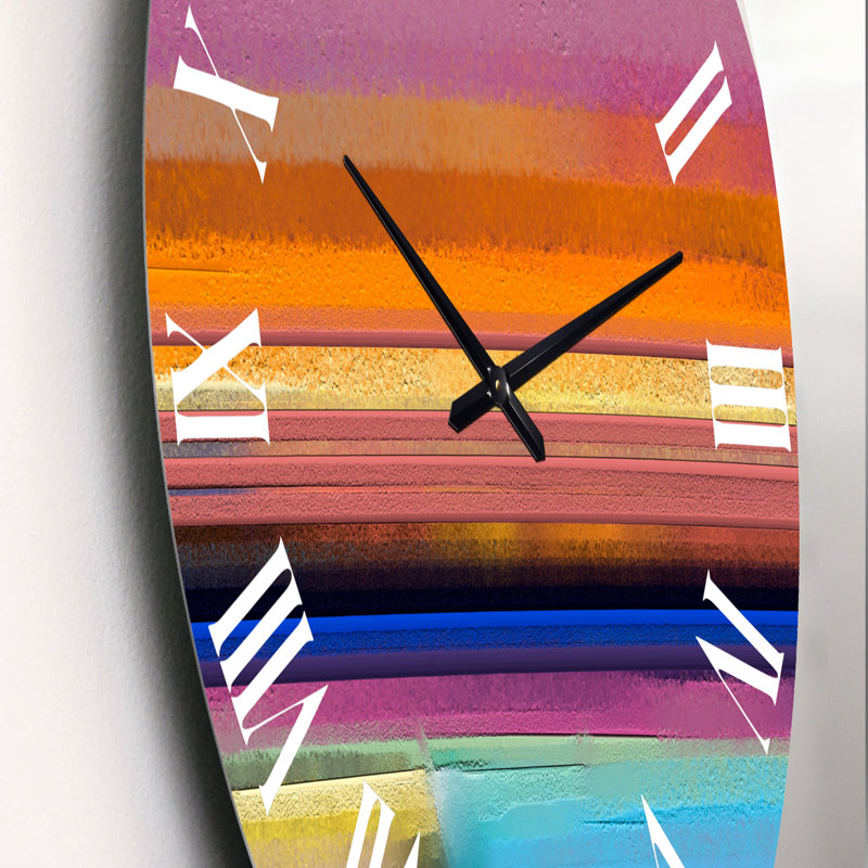 Minimal Strokes Composition en jaune, mauve et orange - horloge murale moderne, Moyen