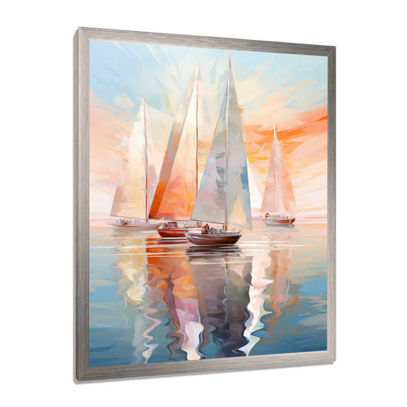 Minimalisme, voilier, rythme, art mural, Cadre simple argenté, H 32 po x l 16 po x P 1 po