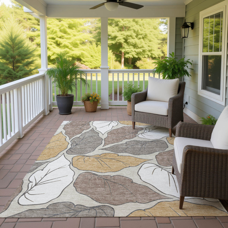 Machine Washable Indoor/Outdoor Bourkelands ACN2348 Botanical Rug, Rectangle 10' x 14'