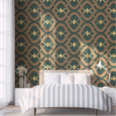 Emerald Waves: Geometric Luxe Pattern Wallpaper Collection
