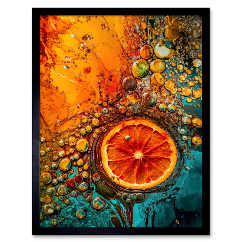 Aakif Abstract Liquid Paint Dried Orange Fruit Slice - Single Picture Frame Print