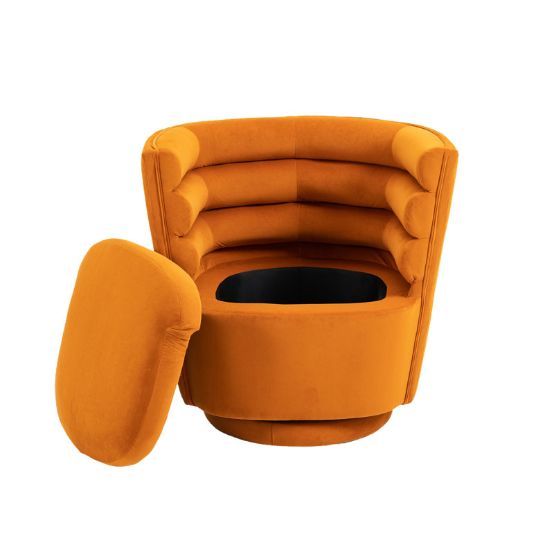 Lasharn Upholstered Swivel Side Chair with Ottoman, Orange Velvet
