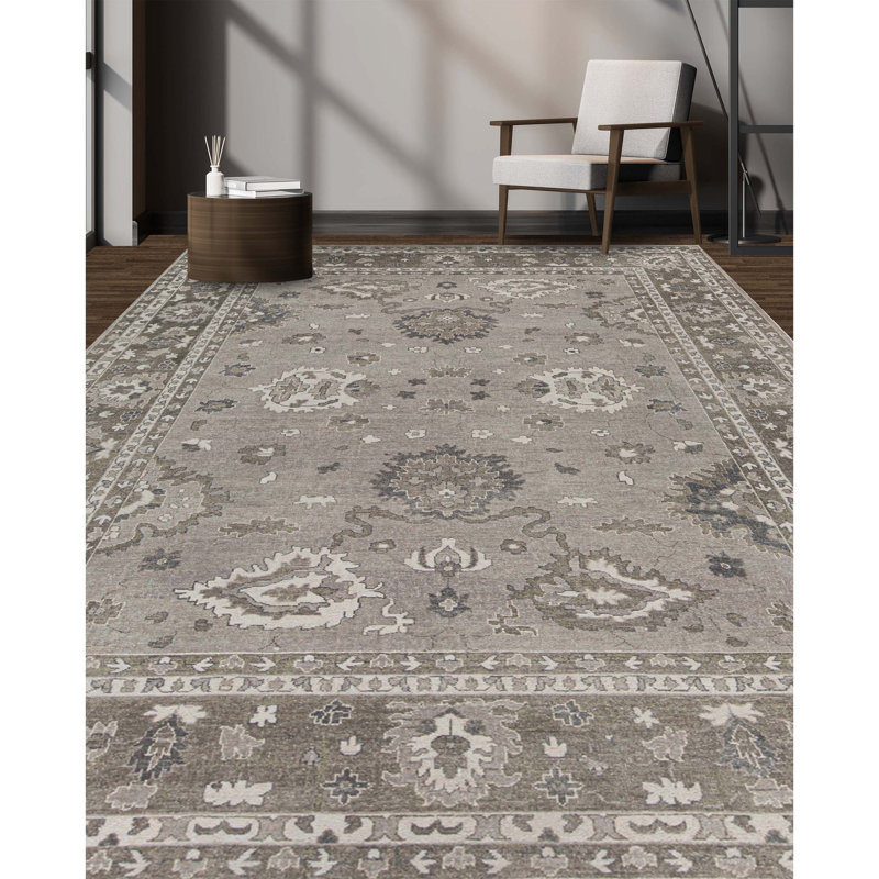 Tapis gris et argenté de haute qualité noué à la main Ziegler