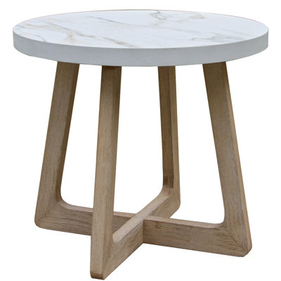Antique Wash & Round White Marble Sinterned Stone Accent Table