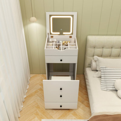 3-in-1 Vanity Set with Cushioned Stool and Flip-up Mirror