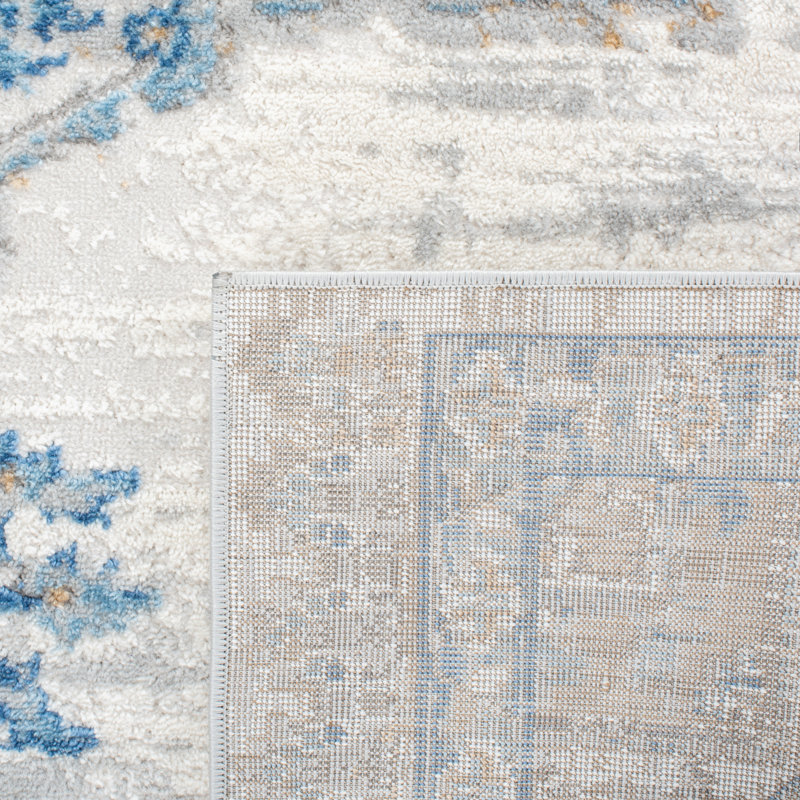 Tapis oriental ivoire / bleu Platita, Rectangle 5 pi 1 po x 7 pi 6 po
