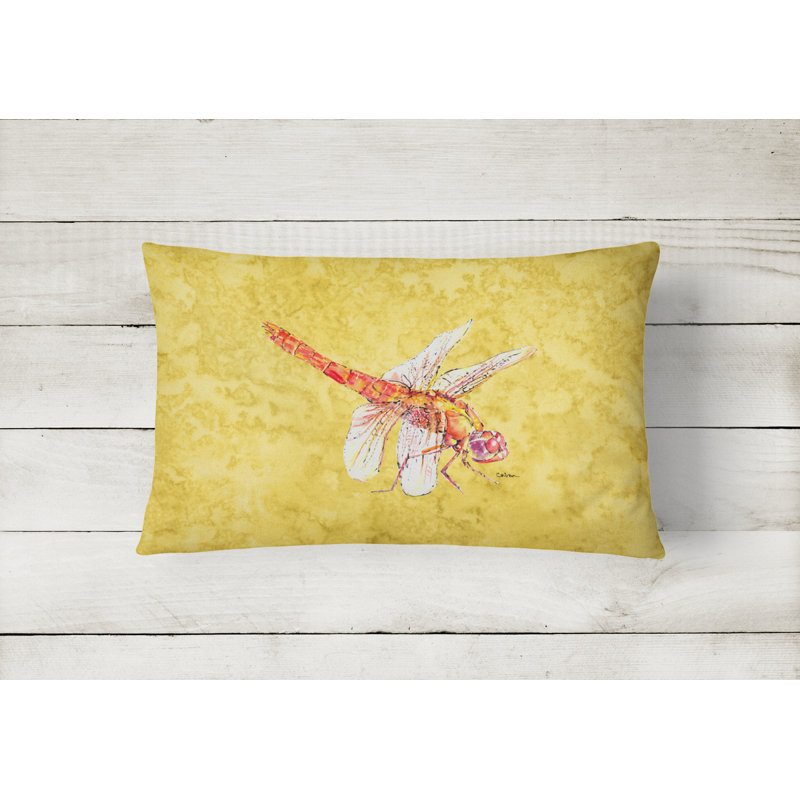 Dragonfly Yellow Indoor/Outdoor Throw Pillow, 12" x 16", Rectangular