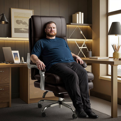 Grande et grande chaise de bureau avec repose-pieds 600 lb, chaise de bureau de direction robuste pour personnes lourdes, chaise de bureau confortable en cuir à haut dossier avec coussins et dossiers épaissis