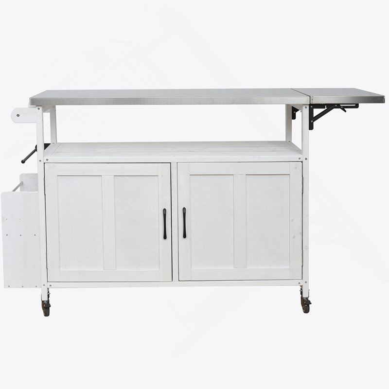 Foldable Outdoor Kitchen Island With Lockable Wheels, Storage, And Towel Rack For Efficient Patio Cooking, White