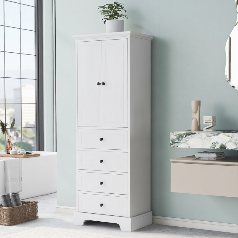 Armoire de salle de bain, armoire de rangement avec tablette réglable et 4 tiroirs pour salle de bain, bureau, armoire de rangement pour salle de bain