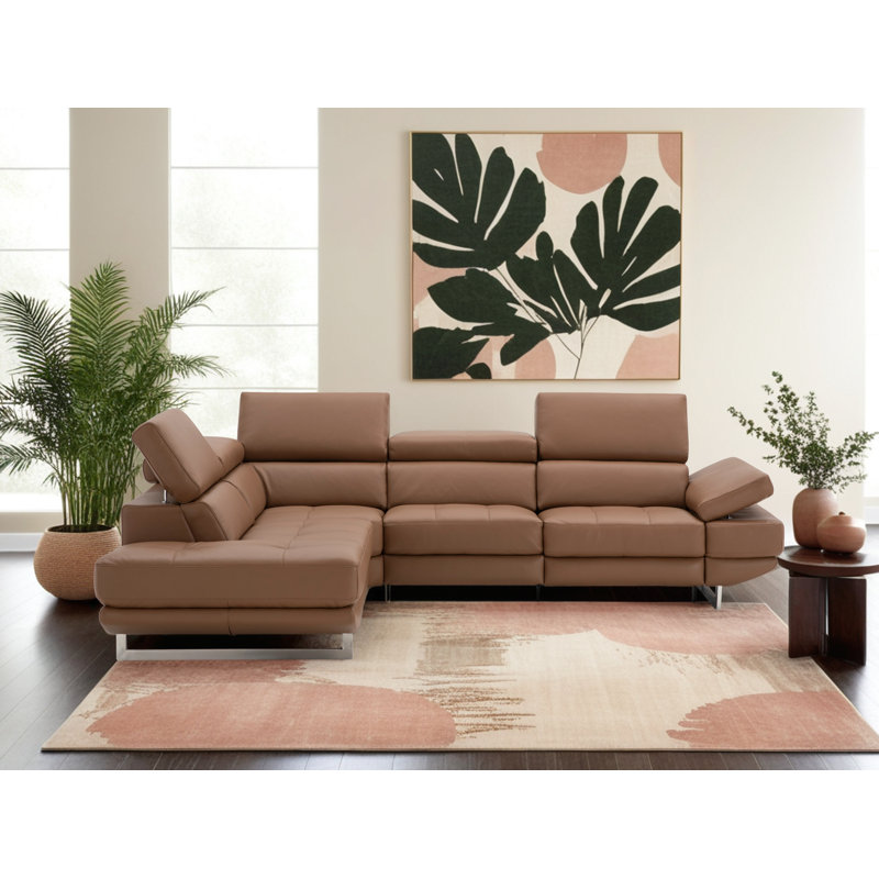 Cartagena Faux Leather L-Shaped Sectional, Caramel Genuine Leather, Left Hand Facing