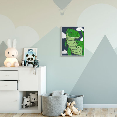 «T-Rex Kid's Green Dinosaur Blue Sky» par Daphne Polselli - impression d'art graphique