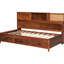Lit de jour simple en bois noyer avec 3 tiroirs de rangement, tête de lit moelleuse, tablette et pour un espace de vie organisé pratique avec planche, espace fonctionnel élégant