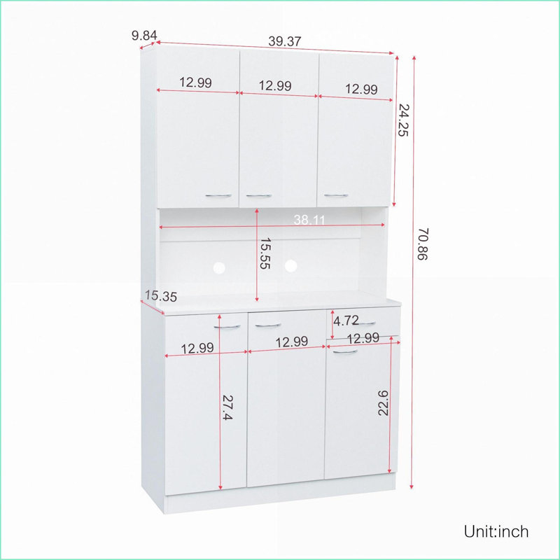 Armoire moderne de 100 cm (L) x 39 cm (P) x 180 cm (H) avec 6 portes, 1 tiroir et 1 tablette, MDF | Chambre, Blanc