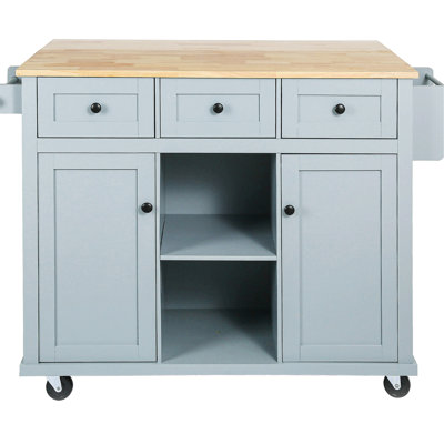 Drop Kitchen Cart With 3 Drawers, Internal Storage & Smooth Rolling Wheels, White Cabinet And Wheels